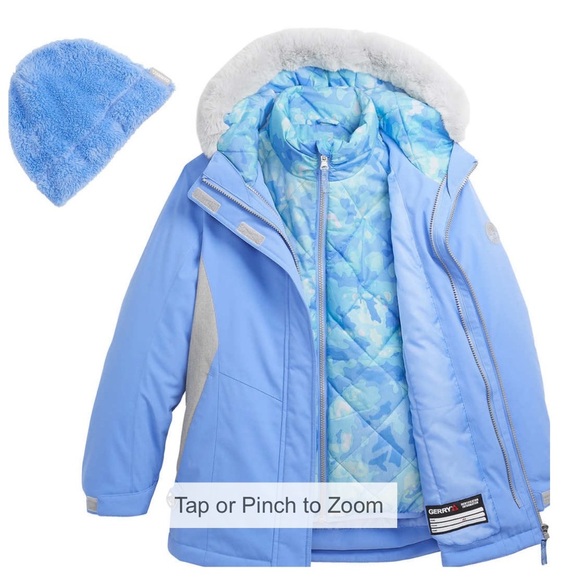 Girls 3pc Jacket w/ Beanie Gerry Youth Systems Light Blue Jacket Sz 5/6 Sz7/8